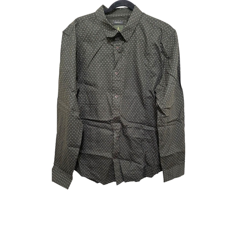 PrAna Men's LRG Slim Fit Green Long Sleeve Polka Dot Button-Up Shirt 100% Organi